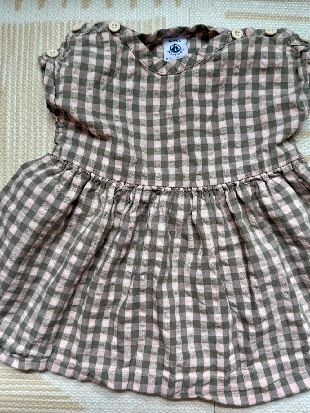 Petit Bateau Pink and Olive Gingham Dress